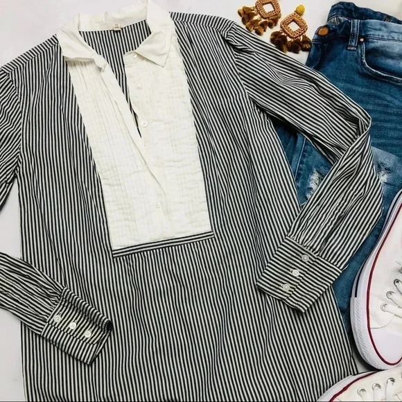 J Crew Striped Tuxedo Tunic Blouse Size XS - Picture 3 of 5